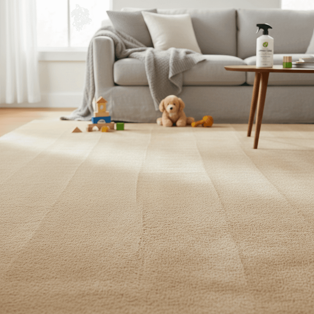Pristine living room carpet, vibrant and inviting, ideal for kids and pets
